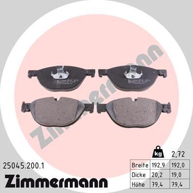 Zimmermann 25045.200.1 - Тормозные колодки, дисковые, комплект autosila-amz.com