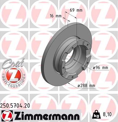 Zimmermann 250.5704.20 - Тормозной диск autosila-amz.com