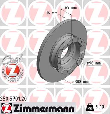 Zimmermann 250.5701.20 - Тормозной диск autosila-amz.com