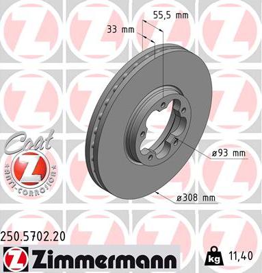 Zimmermann 250.5702.20 - Тормозной диск autosila-amz.com