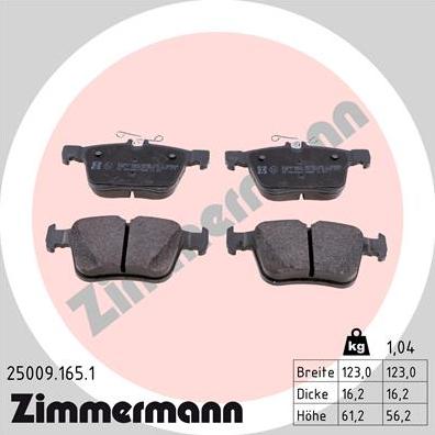 Zimmermann 25009.165.1 - Тормозные колодки, дисковые, комплект autosila-amz.com