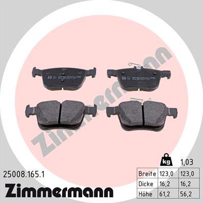 Zimmermann 25008.165.1 - Тормозные колодки, дисковые, комплект autosila-amz.com