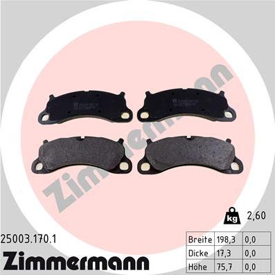 Zimmermann 25003.170.1 - Тормозные колодки, дисковые, комплект autosila-amz.com