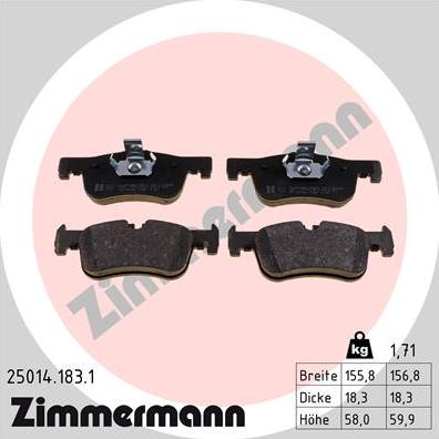 Zimmermann 25014.183.1 - Тормозные колодки, дисковые, комплект autosila-amz.com