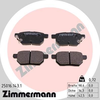 Zimmermann 25016.143.1 - Комплект высокоэффективных тормозных колодок autosila-amz.com