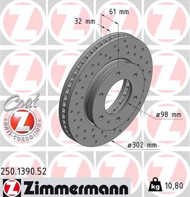 Zimmermann 250.1390.52 - Тормозной диск autosila-amz.com