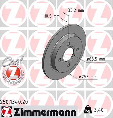 Zimmermann 250.1340.20 - Тормозной диск autosila-amz.com