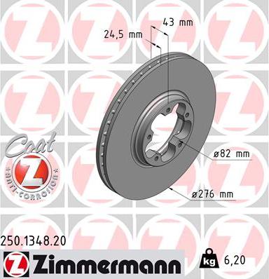 Zimmermann 250.1348.20 - Тормозной диск autosila-amz.com