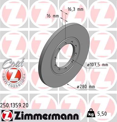 Zimmermann 250.1359.20 - Тормозной диск autosila-amz.com