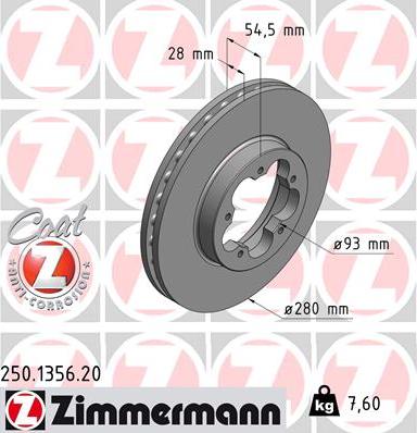Zimmermann 250.1356.20 - Тормозной диск autosila-amz.com