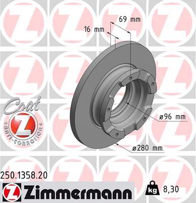Zimmermann 250.1358.20 - Тормозной диск autosila-amz.com