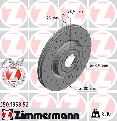 Zimmermann 250.1353.52 - Тормозной диск autosila-amz.com