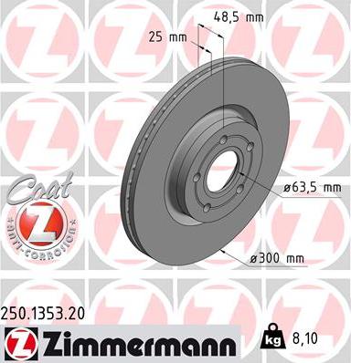 Zimmermann 250.1353.20 - Тормозной диск autosila-amz.com