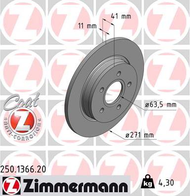 Zimmermann 250.1366.20 - Тормозной диск autosila-amz.com