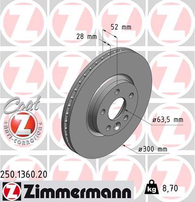 Zimmermann 250.1360.20 - Тормозной диск autosila-amz.com