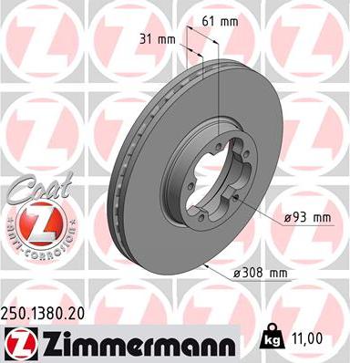 Zimmermann 250.1380.20 - Тормозной диск autosila-amz.com