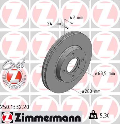Zimmermann 250.1332.20 - Тормозной диск autosila-amz.com