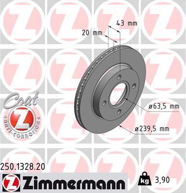 Zimmermann 250.1328.20 - Тормозной диск autosila-amz.com