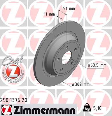 Zimmermann 250.1376.20 - Тормозной диск autosila-amz.com