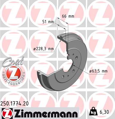 Zimmermann 250.1774.20 - Тормозной барабан autosila-amz.com