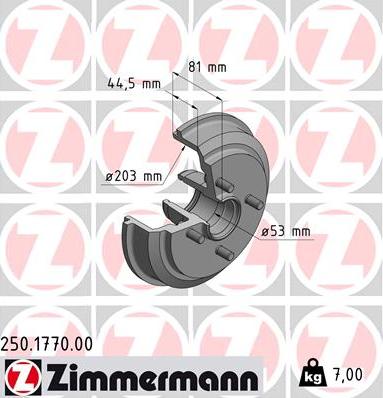Zimmermann 250.1770.00 - барабан тормозной !задн. d203-4x108 \ Ford Fiesta IV, V 95> / Fusion 02>, Mazda 2 I 03> autosila-amz.com