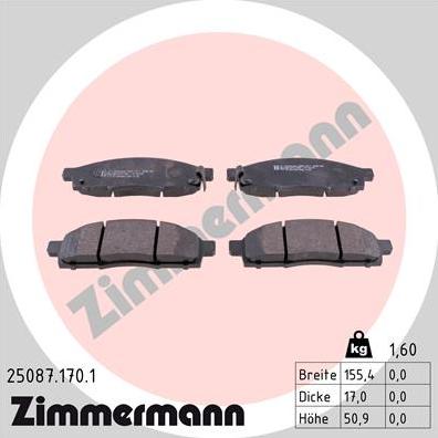 Zimmermann 25087.170.1 - Тормозные колодки, дисковые, комплект autosila-amz.com