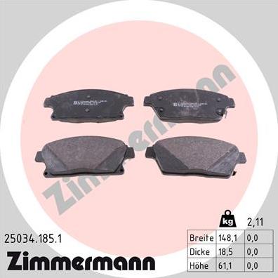 Zimmermann 25034.185.1 - Тормозные колодки, дисковые, комплект autosila-amz.com