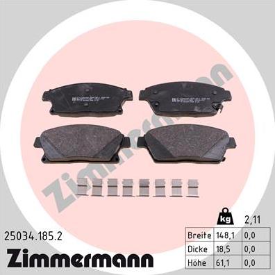 Zimmermann 25034.185.2 - Тормозные колодки, дисковые, комплект autosila-amz.com