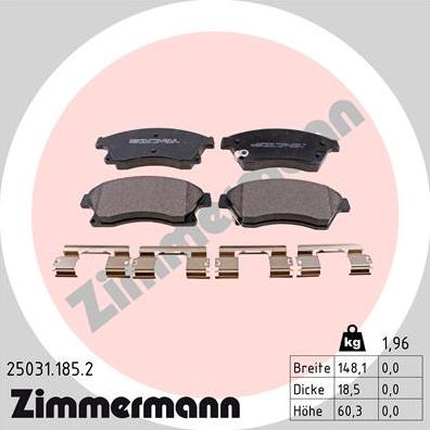 Zimmermann 25031.185.2 - Тормозные колодки, дисковые, комплект autosila-amz.com