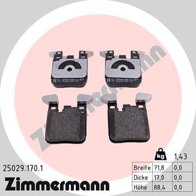 Zimmermann 25029.170.1 - Тормозные колодки, дисковые, комплект autosila-amz.com