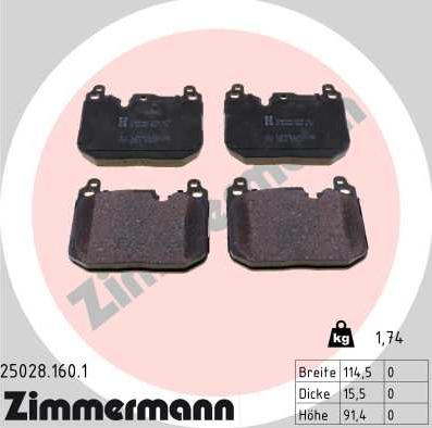 Zimmermann 25028.160.1 - Тормозные колодки, дисковые, комплект autosila-amz.com