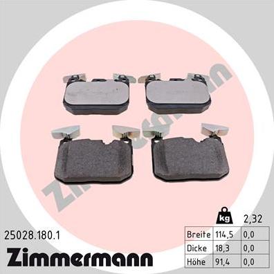 Zimmermann 25028.180.1 - Тормозные колодки, дисковые, комплект autosila-amz.com