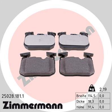 Zimmermann 25028.181.1 - Тормозные колодки, дисковые, комплект autosila-amz.com