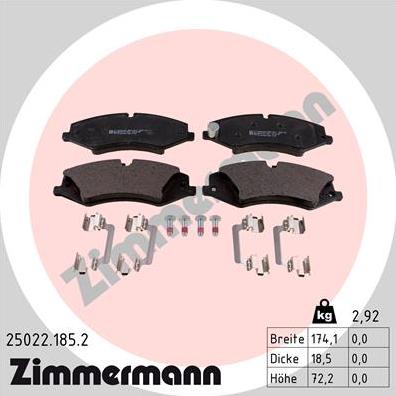 Zimmermann 25022.185.2 - Тормозные колодки, дисковые, комплект autosila-amz.com