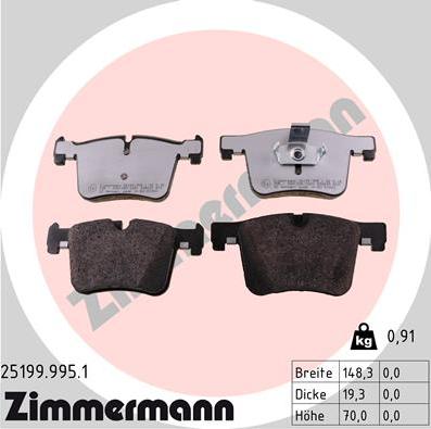 Zimmermann 25199.995.1 - Тормозные колодки, дисковые, комплект autosila-amz.com