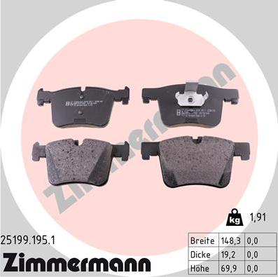 Zimmermann 25199.195.1 - Тормозные колодки, дисковые, комплект autosila-amz.com