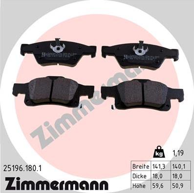 Zimmermann 25196.180.1 - Тормозные колодки, дисковые, комплект autosila-amz.com