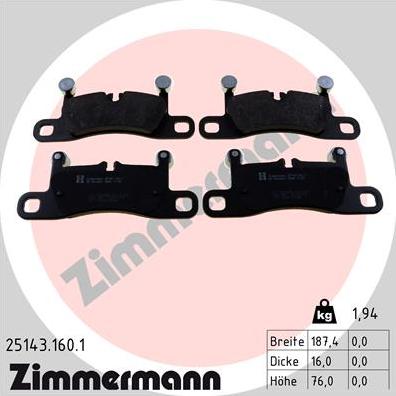 Zimmermann 25143.160.1 - Тормозные колодки, дисковые, комплект autosila-amz.com