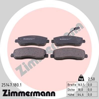 Zimmermann 25147.180.1 - Тормозные колодки, дисковые, комплект autosila-amz.com