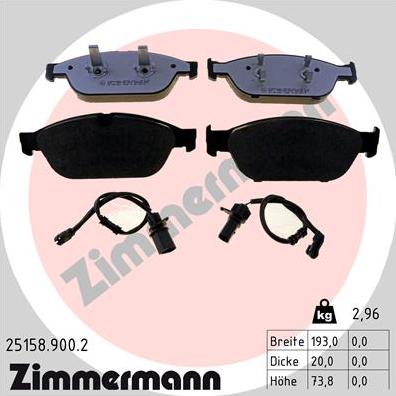 Zimmermann 25158.900.2 - Тормозные колодки, дисковые, комплект autosila-amz.com