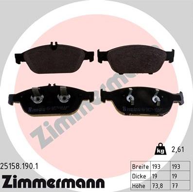 Zimmermann 25158.190.1 - Тормозные колодки, дисковые, комплект autosila-amz.com
