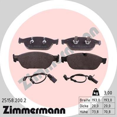 Zimmermann 25158.200.2 - Тормозные колодки, дисковые, комплект autosila-amz.com