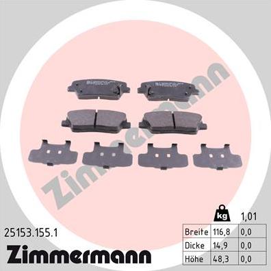 Zimmermann 25153.155.1 - Тормозные колодки, дисковые, комплект autosila-amz.com