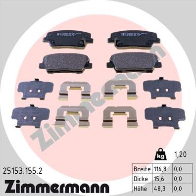 Zimmermann 25153.155.2 - Тормозные колодки, дисковые, комплект autosila-amz.com