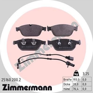 Zimmermann 25160.200.2 - Тормозные колодки, дисковые, комплект autosila-amz.com