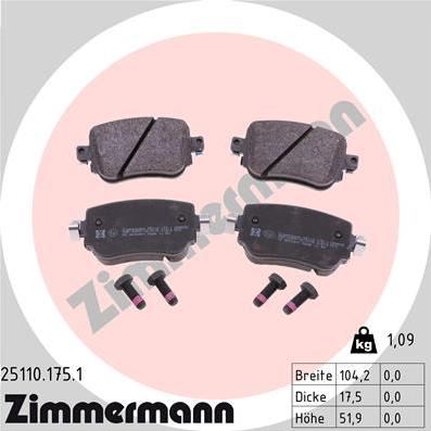 Zimmermann 25110.175.1 - Тормозные колодки, дисковые, комплект autosila-amz.com
