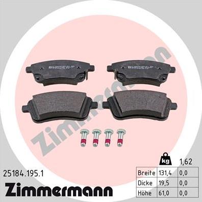 Zimmermann 25184.195.1 - Тормозные колодки, дисковые, комплект autosila-amz.com