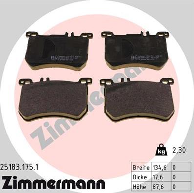 Zimmermann 25183.175.1 - Тормозные колодки, дисковые, комплект autosila-amz.com