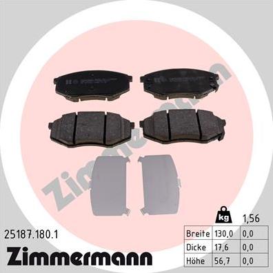 Zimmermann 25187.180.1 - Тормозные колодки, дисковые, комплект autosila-amz.com