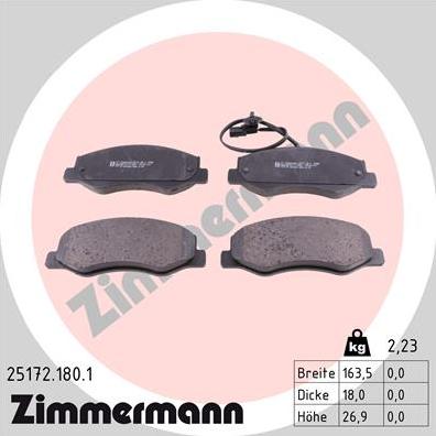 Zimmermann 25172.180.1 - Тормозные колодки, дисковые, комплект autosila-amz.com